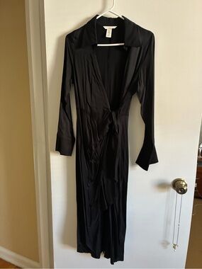 H&M Black Midi Tie-Front Dress